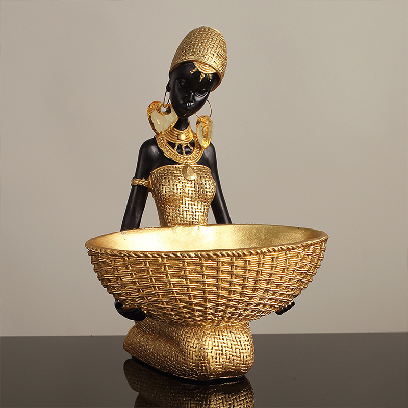 Vintage Collectible Furniture - Escultura de Chica Africana Sosteniendo un