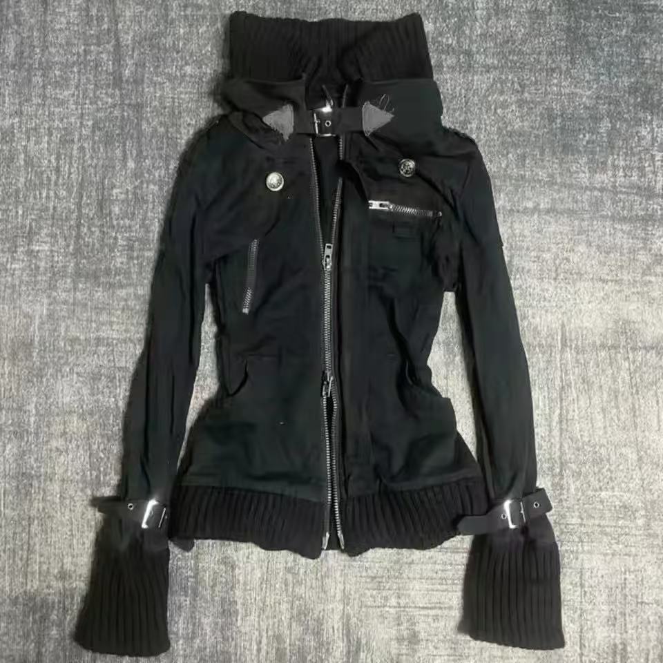 Vintage Zip Hoodie - Chaqueta de Motociclista Informal con Cuello