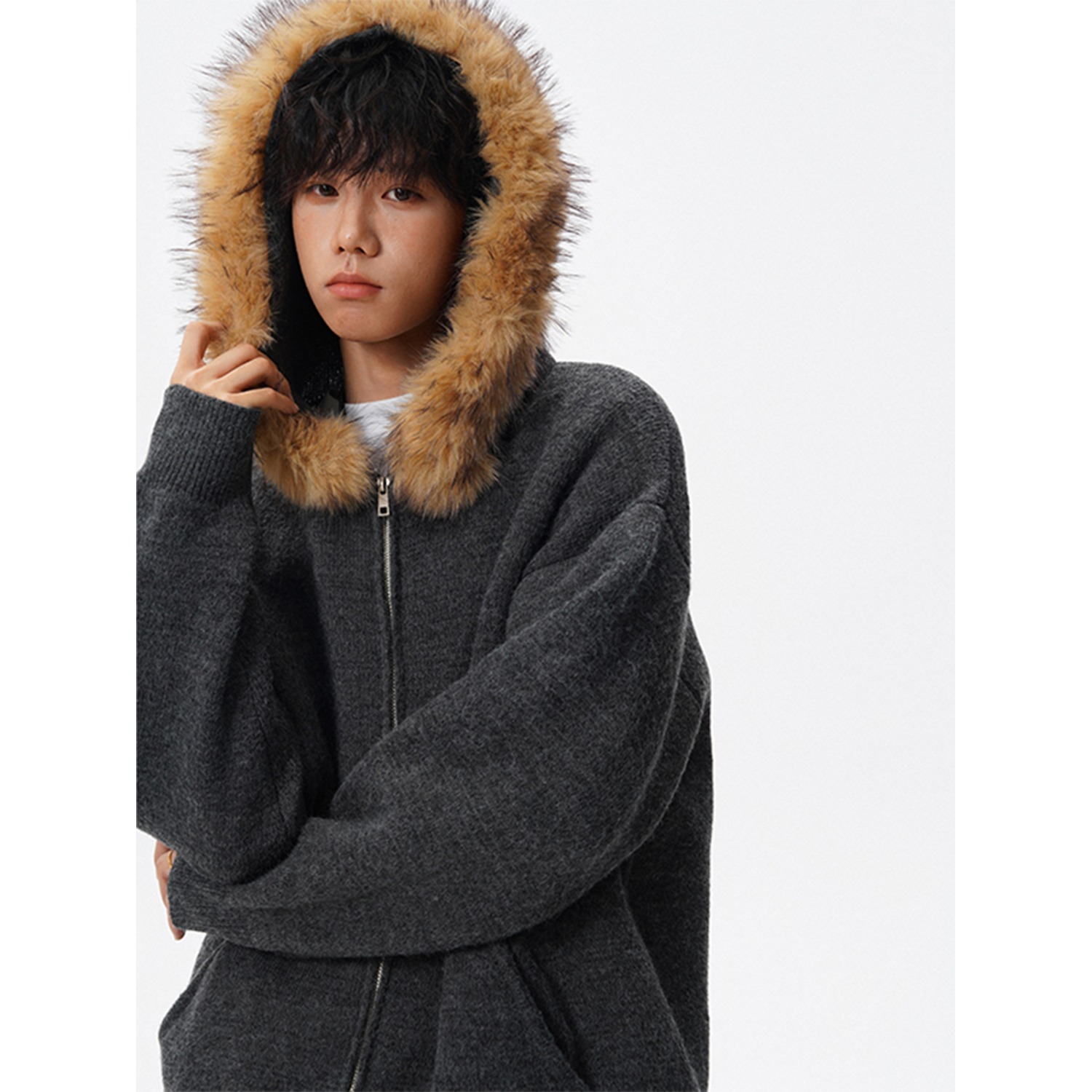 Cárdigan con cuello de piel de - Vintage Zip Hoodie reseña y precio